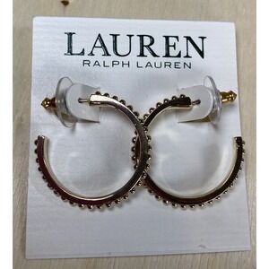 Lauren Ralph Lauren‎ Gold Color Hoop Earrings Small Ball Detailing NEW